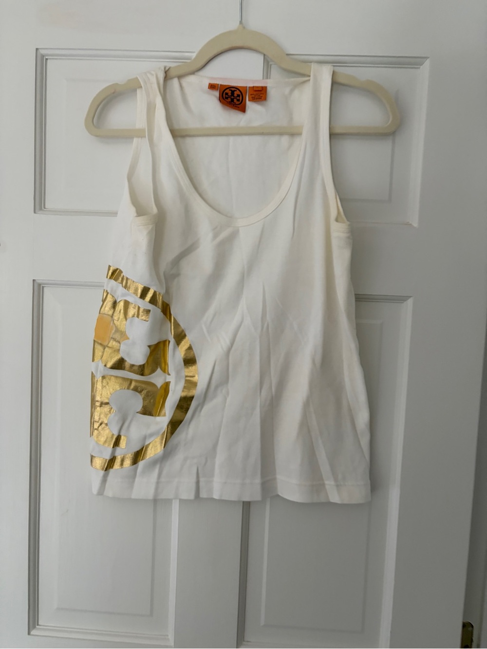 Tory Burch White  Tank Top XL with Gold Logo Accent